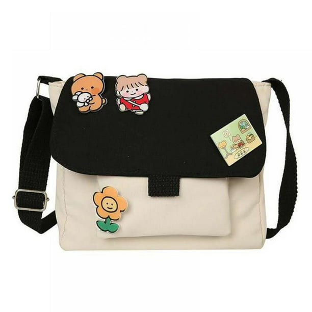 Japanese Cartoon Black Cat Canvas Zipper Shoulder Bag Cross-body Messenger Bag